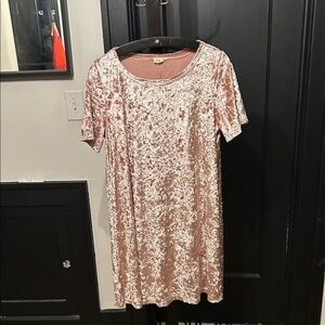 Pink Velvet Short Sleeve Dress